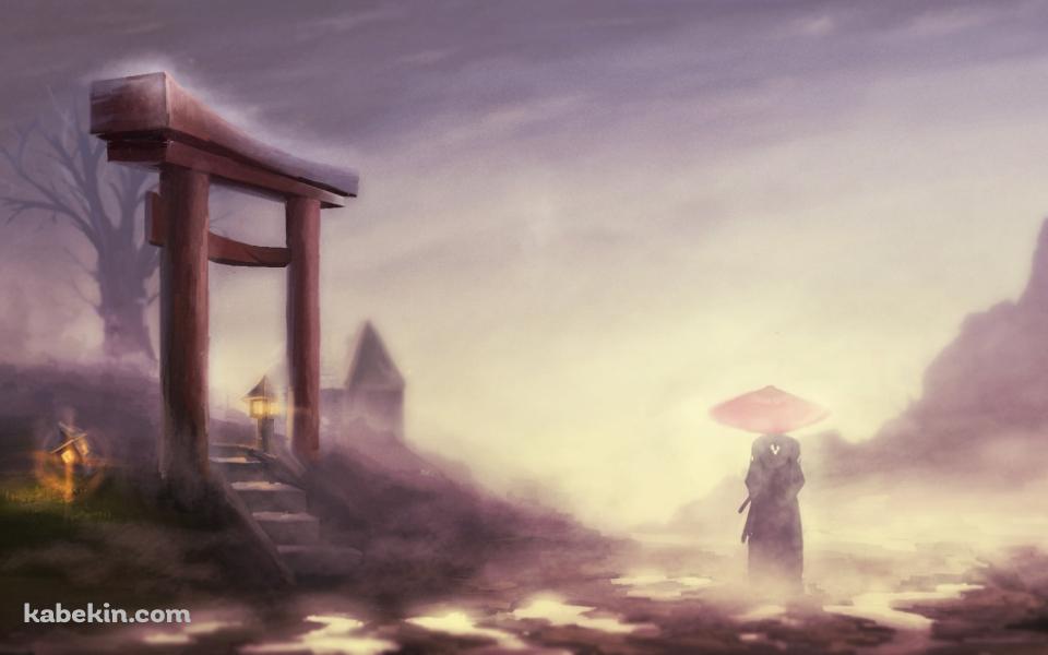 赤い鳥居と和傘をさす仁 / サムライチャンプルーの壁紙(960px x 600px) 高画質 PC・デスクトップ用