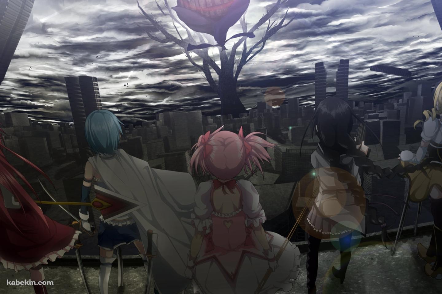 暁美ほむら、鹿目まどか、佐倉杏子、美樹さやか、巴マミ / ワルプルギスの夜 / 魔法少女まどか☆マギカの壁紙(1440px x 960px) 高画質 PC・デスクトップ用
