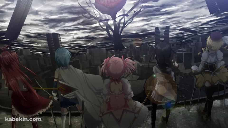 暁美ほむら、鹿目まどか、佐倉杏子、美樹さやか、巴マミ / ワルプルギスの夜 / 魔法少女まどか☆マギカの壁紙(960px x 540px) 高画質 PC・デスクトップ用