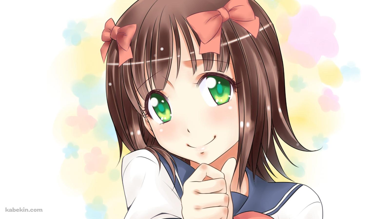 緑の瞳で見つめる天海春香 / アイドルマスターの壁紙(1600px x 900px) 高画質 PC・デスクトップ用