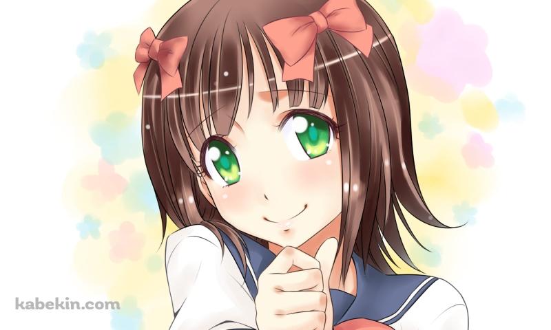 緑の瞳で見つめる天海春香 / アイドルマスターの壁紙(800px x 480px) 高画質 PC・デスクトップ用