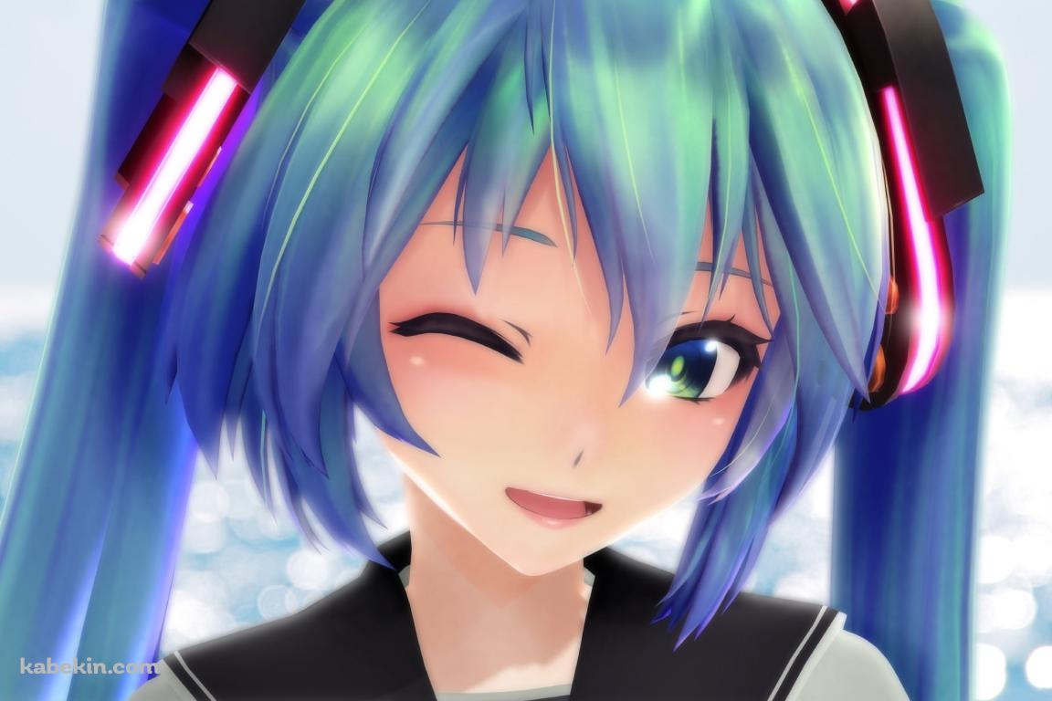 淡いタッチで描かれたウィンクする初音ミク / ボカロの壁紙(1152px x 768px) 高画質 PC・デスクトップ用