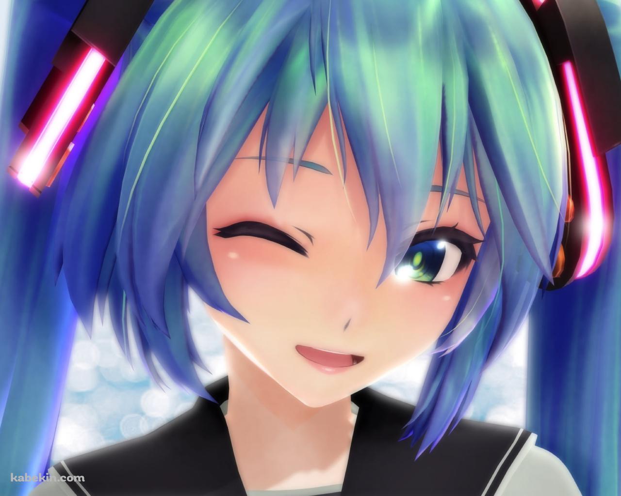 淡いタッチで描かれたウィンクする初音ミク / ボカロの壁紙(1280px x 1024px) 高画質 PC・デスクトップ用