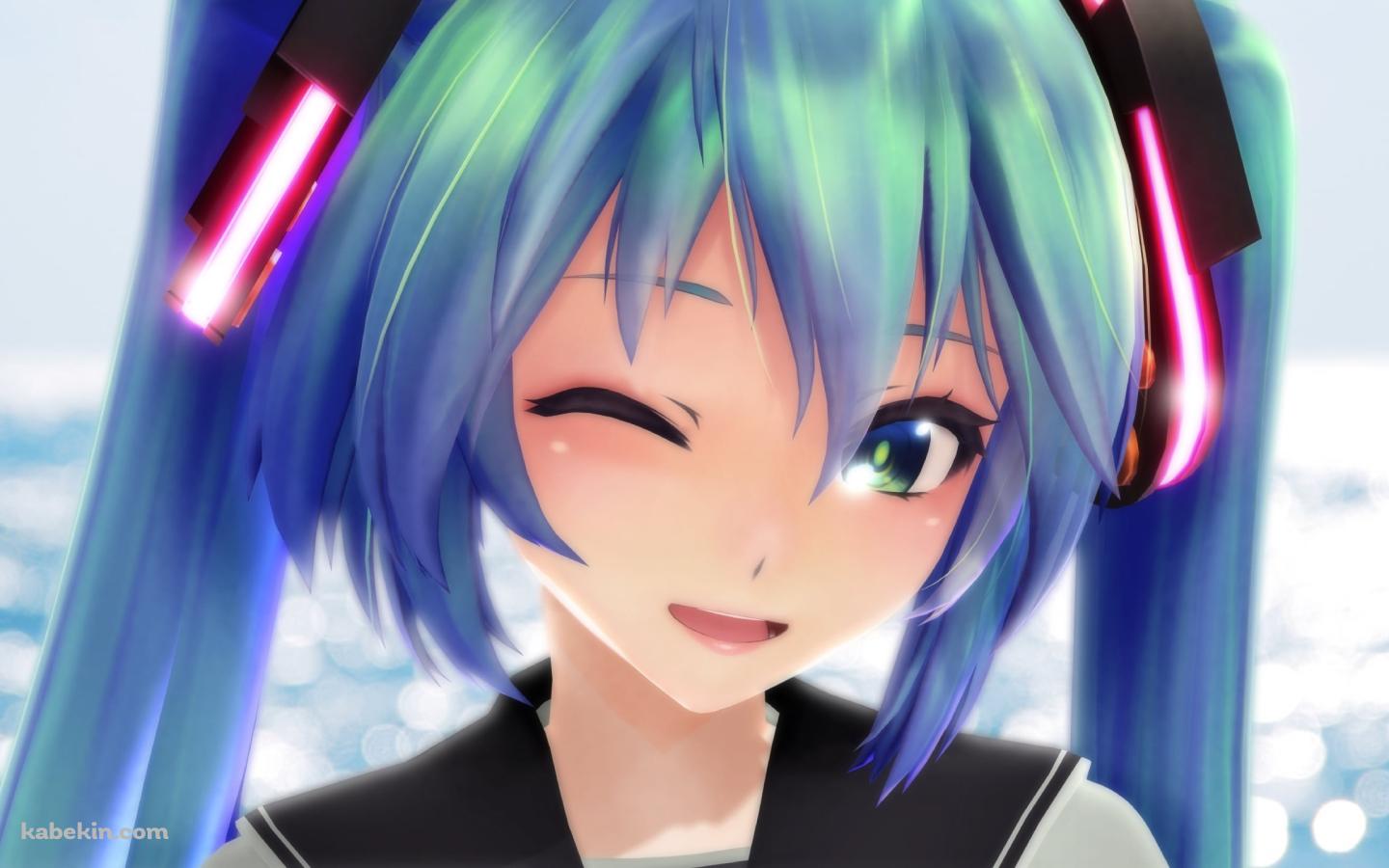 淡いタッチで描かれたウィンクする初音ミク / ボカロの壁紙(1440px x 900px) 高画質 PC・デスクトップ用