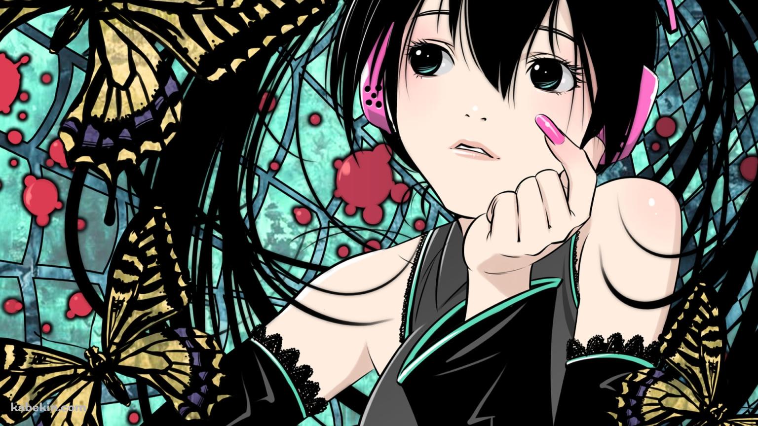 キュンです / 沢山のアゲハ蝶 / 初音ミク / ボーカロイドの壁紙(1536px x 864px) 高画質 PC・デスクトップ用