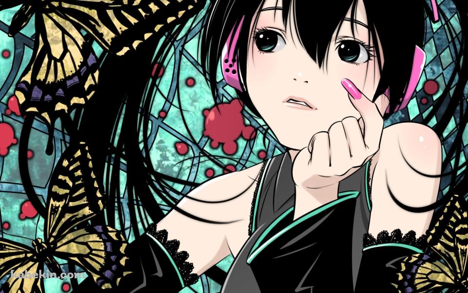 キュンです / 沢山のアゲハ蝶 / 初音ミク / ボーカロイドの壁紙(960px x 600px) 高画質 PC・デスクトップ用