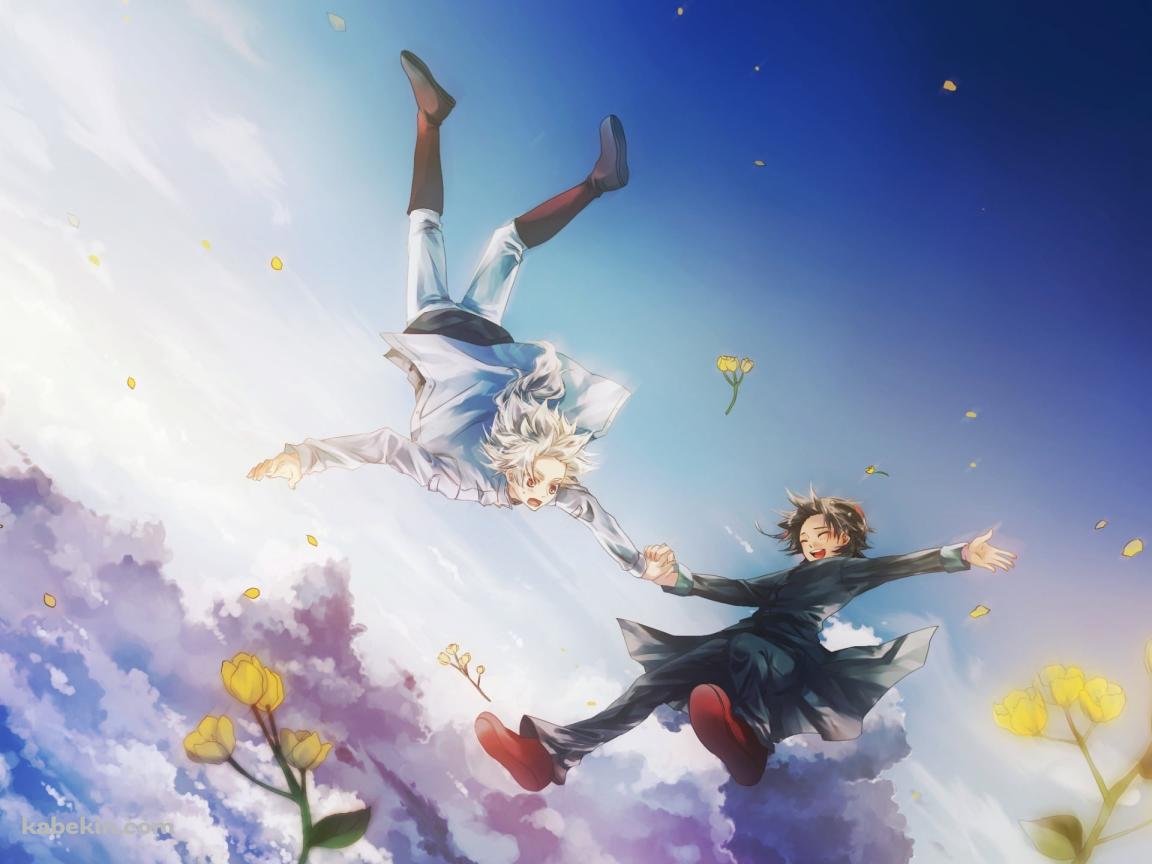 手をつなぎ空を飛ぶシュウと白竜 / イナズマイレブンGOの壁紙(1152px x 864px) 高画質 PC・デスクトップ用