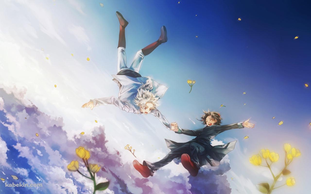 手をつなぎ空を飛ぶシュウと白竜 / イナズマイレブンGOの壁紙(1280px x 800px) 高画質 PC・デスクトップ用