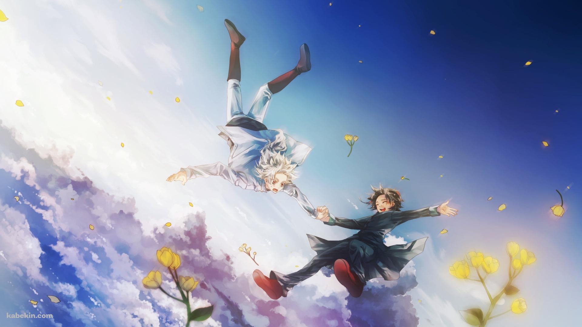 手をつなぎ空を飛ぶシュウと白竜 / イナズマイレブンGOの壁紙(1920px x 1080px) 高画質 PC・デスクトップ用