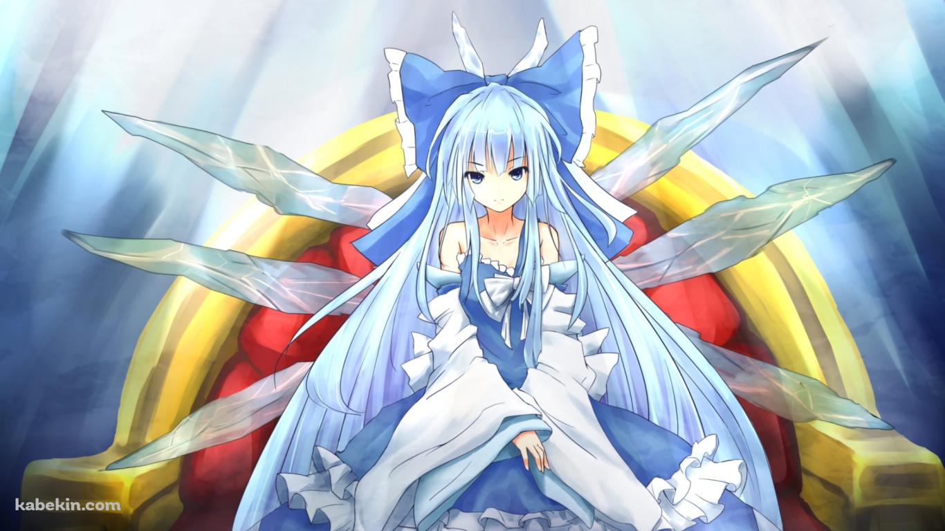 赤と黄色の玉座に座るチルノ / 東方の壁紙(1366px x 768px) 高画質 PC・デスクトップ用
