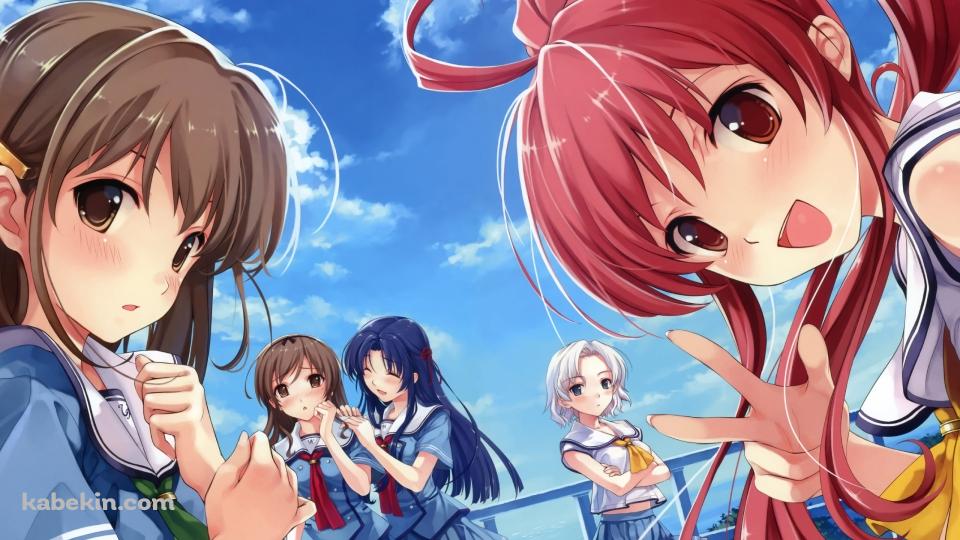 こちらを見つめる宮前 朋夏、名香野 陽向、古賀 沙夜子、花見 麻里矢、津屋崎 湖景 / 水平線まで何マイル?の壁紙(960px x 540px) 高画質 PC・デスクトップ用