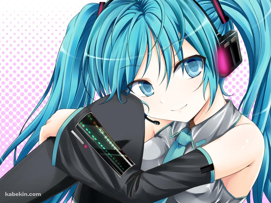 膝を抱え微笑む初音ミク / ボカロの壁紙(1152px x 864px) 高画質 PC・デスクトップ用