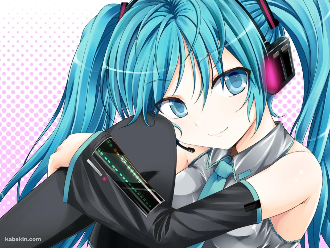 膝を抱え微笑む初音ミク / ボカロの壁紙(1400px x 1050px) 高画質 PC・デスクトップ用