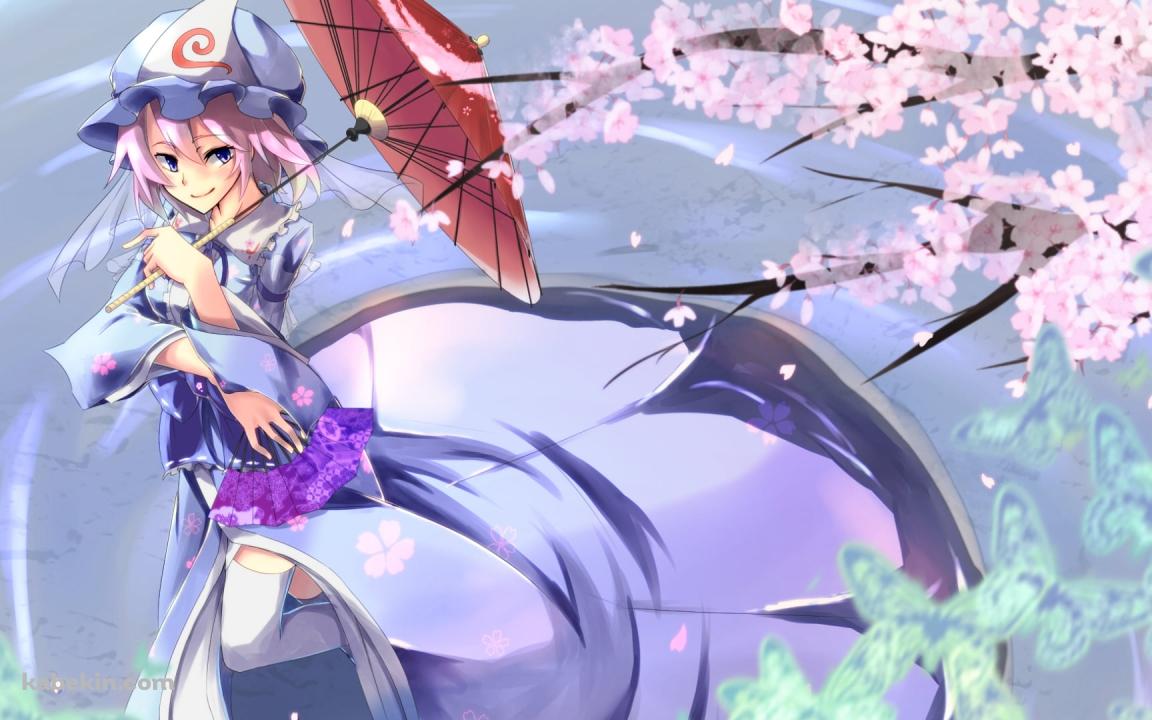 赤い和傘をさす西行寺幽々子 / 桜 / 東方の壁紙(1152px x 720px) 高画質 PC・デスクトップ用