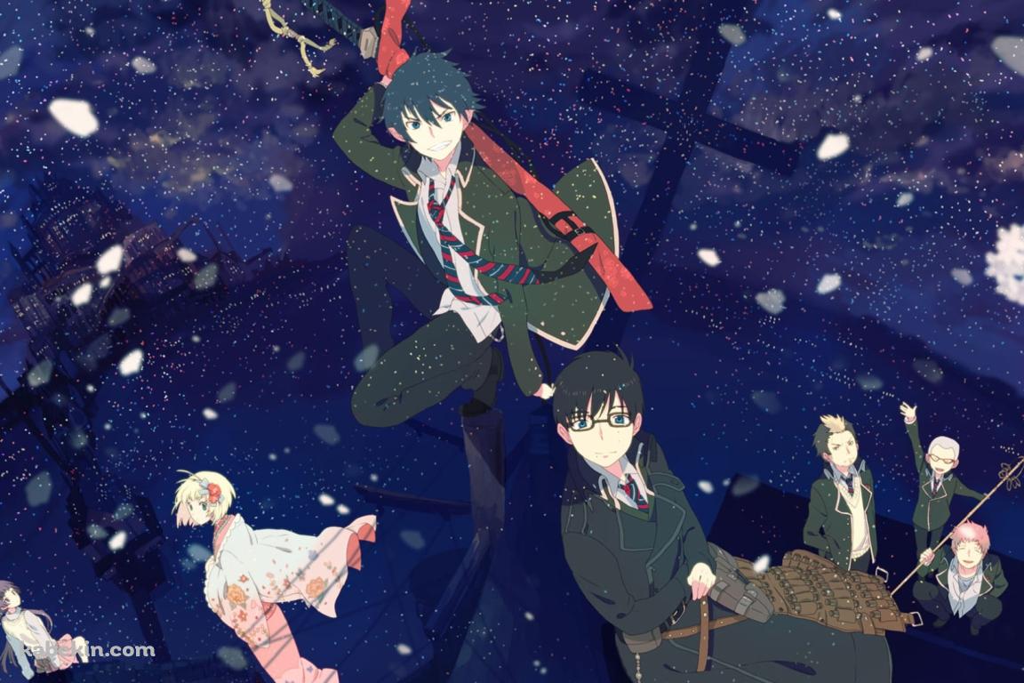 奥村 燐 / 奥村 雪男 / 杜山 しえみ / 志摩 廉造 / 神木 出雲 / 勝呂 竜士 / 三輪 子猫丸 / 桜の花 / 青の祓魔師の壁紙(1152px x 768px) 高画質 PC・デスクトップ用
