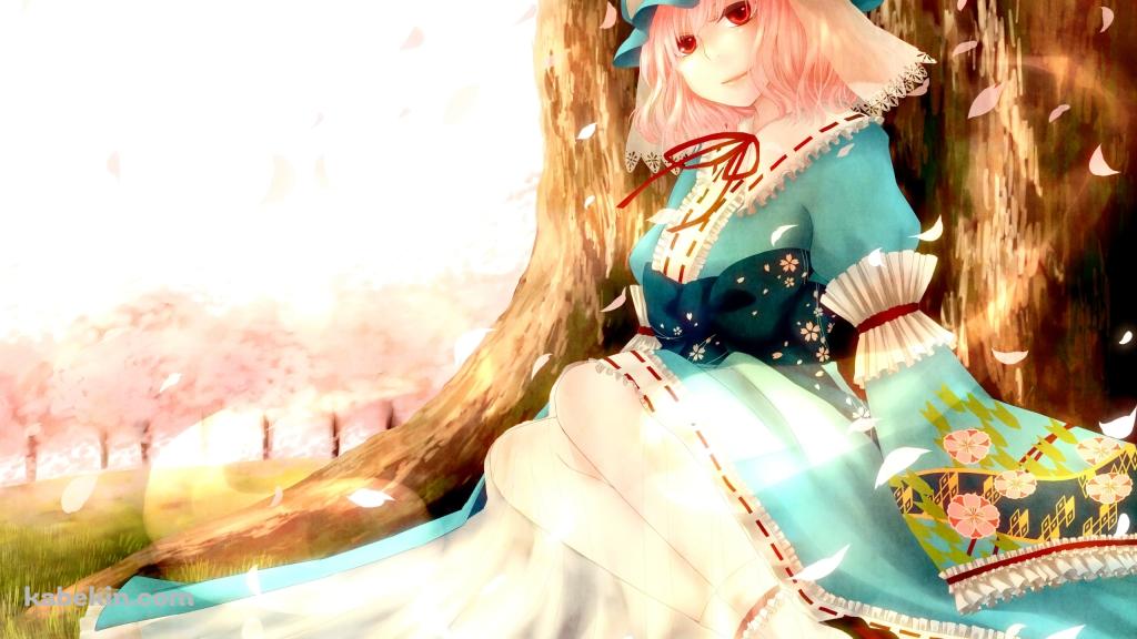 木の下で休む西行寺幽々子 / 東方の壁紙(1024px x 576px) 高画質 PC・デスクトップ用