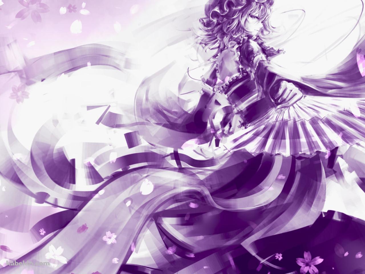 紫のタッチで描かれた扇子を持つ西行寺幽々子 / 東方の壁紙(1280px x 960px) 高画質 PC・デスクトップ用