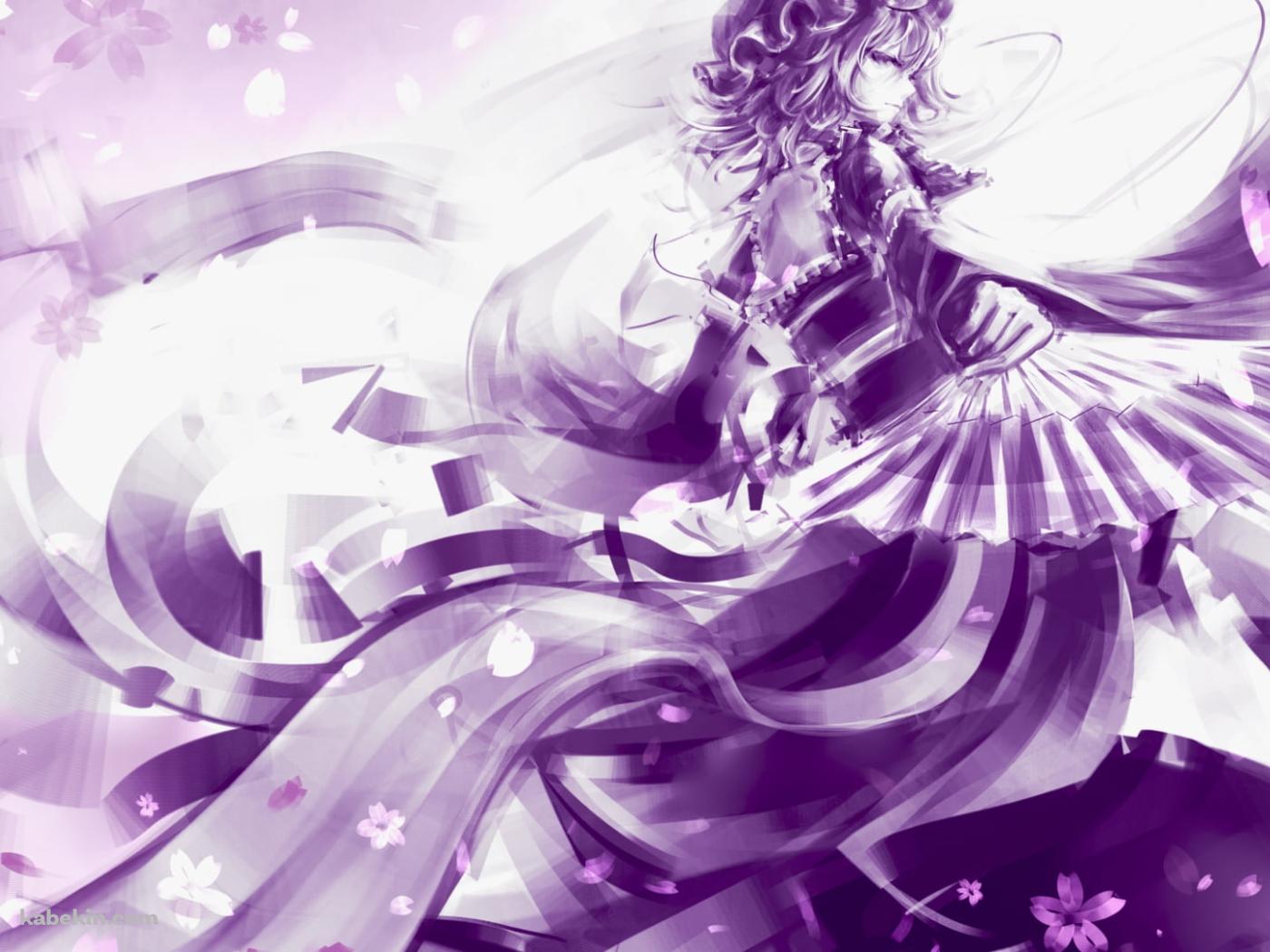 紫のタッチで描かれた扇子を持つ西行寺幽々子 / 東方の壁紙(1400px x 1050px) 高画質 PC・デスクトップ用