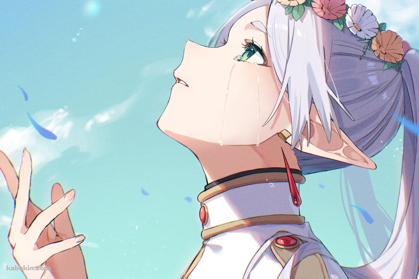 涙を流して空を見上げるフリーレン / 葬送のフリーレンの壁紙(1440px x 960px) 高画質 PC・デスクトップ用