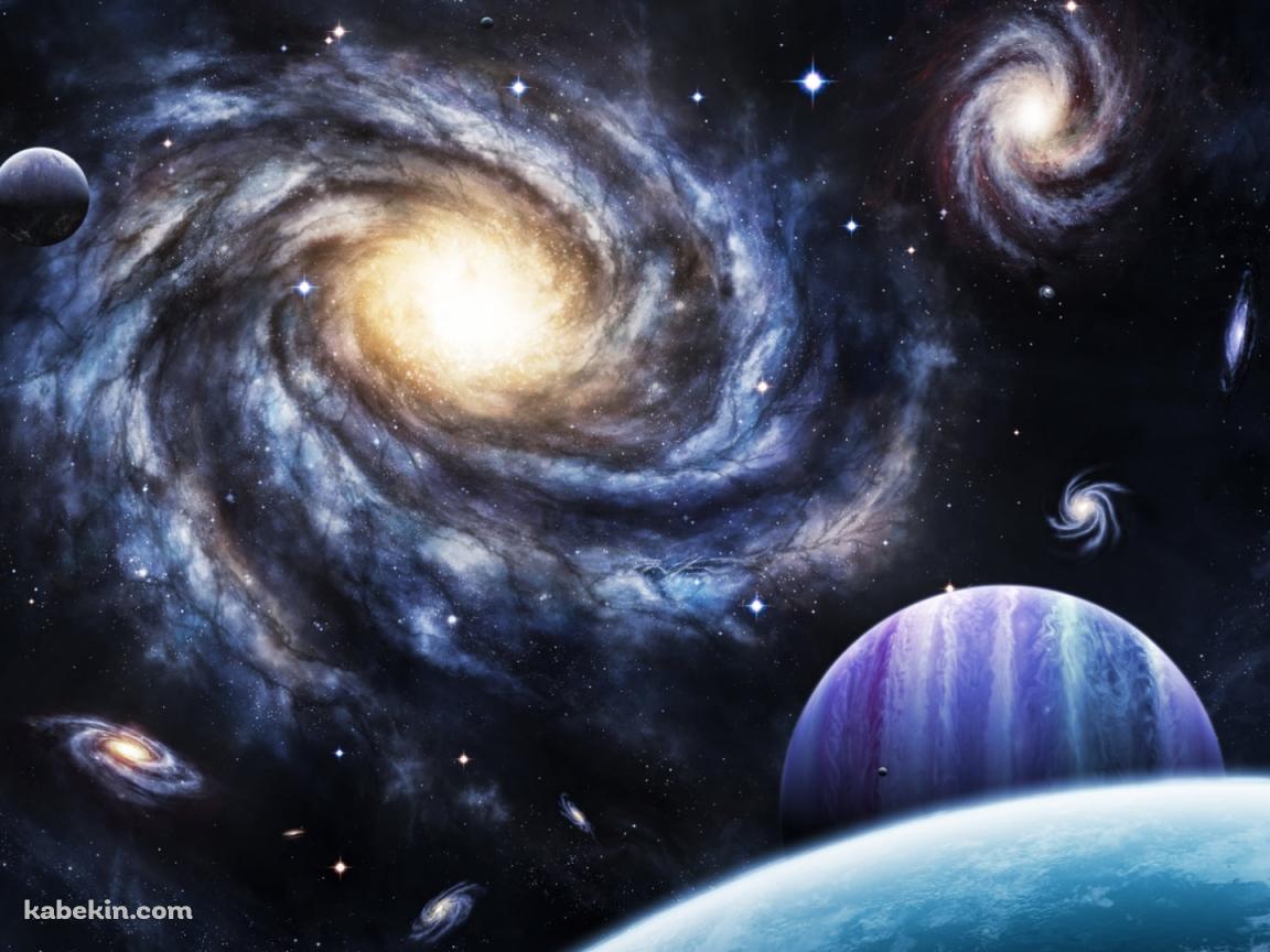 無数のブラックホールと惑星の壁紙(1152px x 864px) 高画質 PC・デスクトップ用