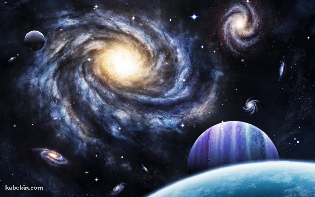 無数のブラックホールと惑星の壁紙(1280px x 800px) 高画質 PC・デスクトップ用