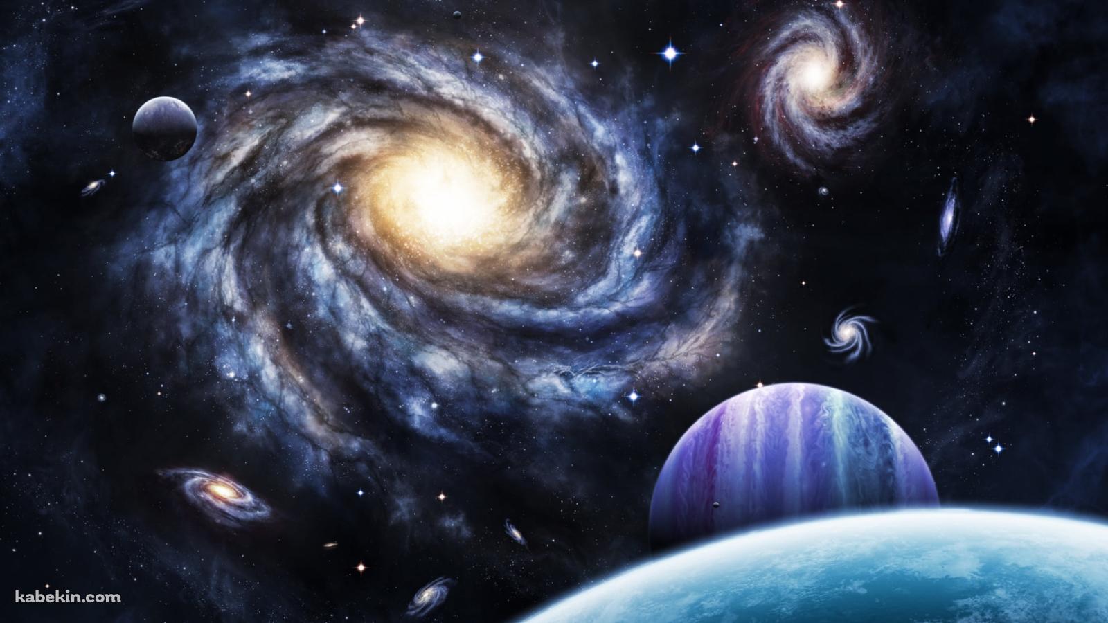 無数のブラックホールと惑星の壁紙(1600px x 900px) 高画質 PC・デスクトップ用