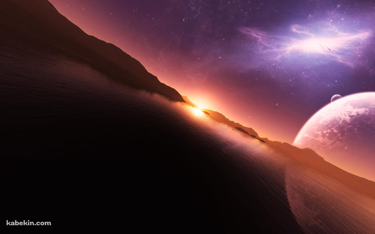 湖と紫の星空と惑星の壁紙(1280px x 800px) 高画質 PC・デスクトップ用