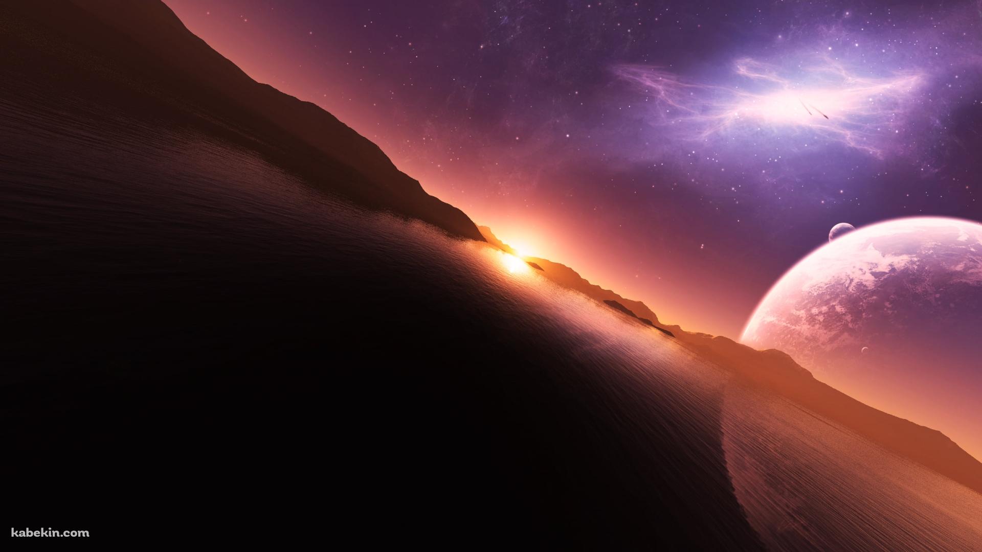 湖と紫の星空と惑星の壁紙(1920px x 1080px) 高画質 PC・デスクトップ用