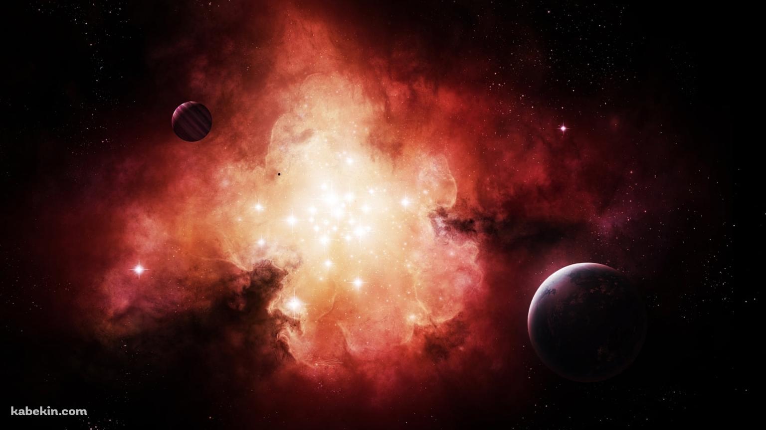 奥に吸い込まれる光る星 / 赤い宇宙の壁紙(1536px x 864px) 高画質 PC・デスクトップ用