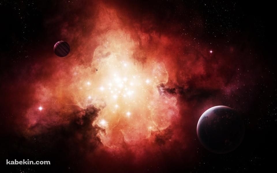 奥に吸い込まれる光る星 / 赤い宇宙の壁紙(960px x 600px) 高画質 PC・デスクトップ用