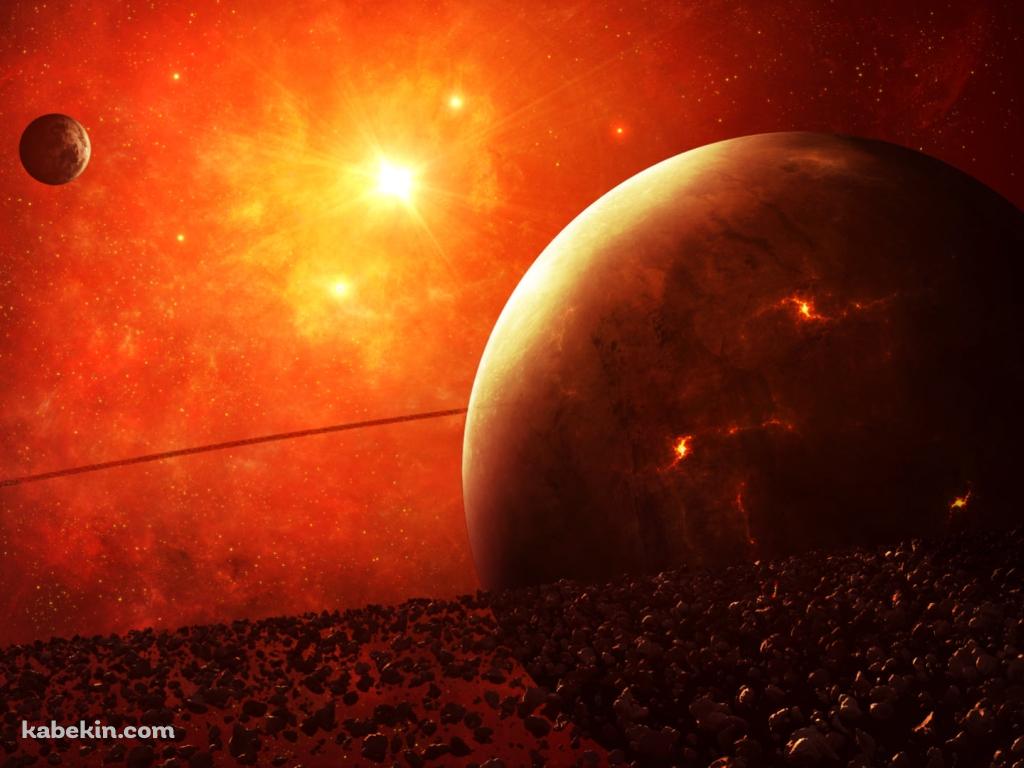 赤く燃えるような惑星 / かっこいい / 宇宙 / 惑星の輪の壁紙(1024px x 768px) 高画質 PC・デスクトップ用