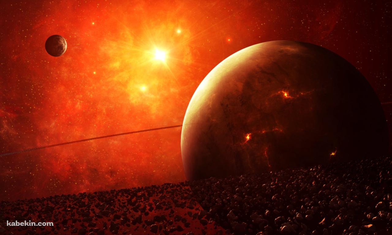 赤く燃えるような惑星 / かっこいい / 宇宙 / 惑星の輪の壁紙(1280px x 768px) 高画質 PC・デスクトップ用