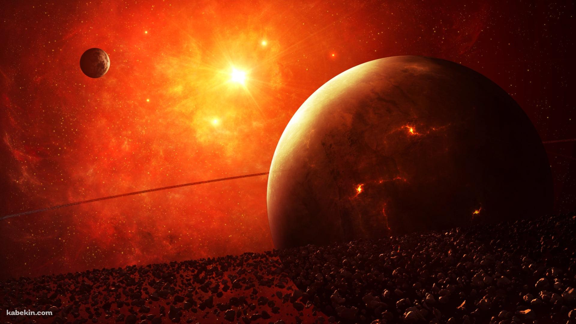 赤く燃えるような惑星 / かっこいい / 宇宙 / 惑星の輪の壁紙(1920px x 1080px) 高画質 PC・デスクトップ用
