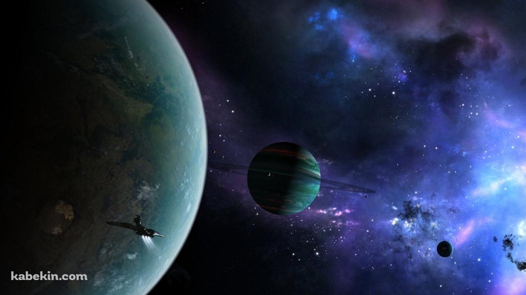 広大な宇宙を探査する宇宙船 / 連なる惑星の壁紙(1051px x 591px) 高画質 PC・デスクトップ用
