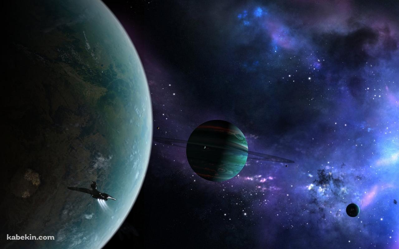 広大な宇宙を探査する宇宙船 / 連なる惑星の壁紙(1280px x 800px) 高画質 PC・デスクトップ用