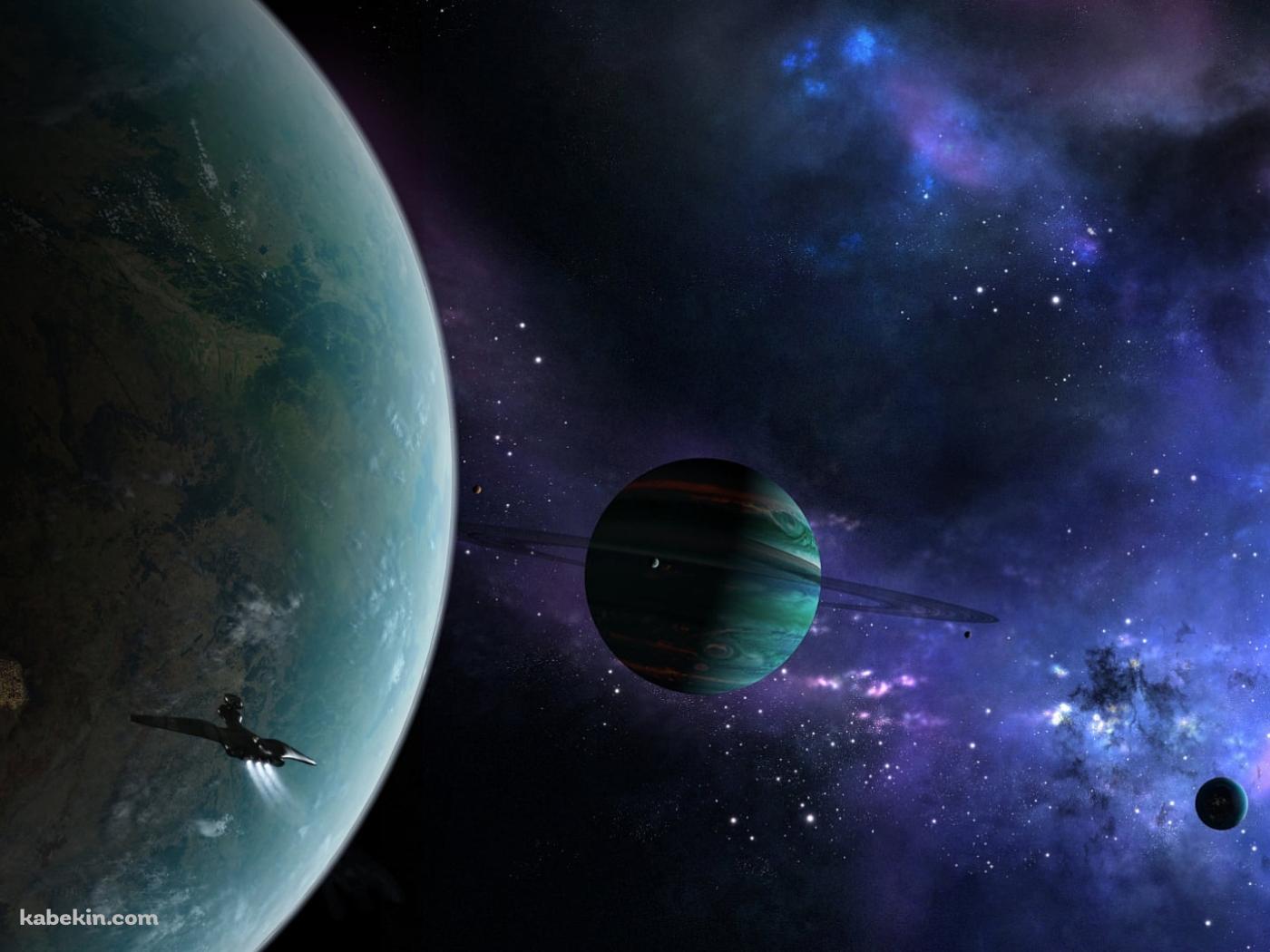 広大な宇宙を探査する宇宙船 / 連なる惑星の壁紙(1400px x 1050px) 高画質 PC・デスクトップ用