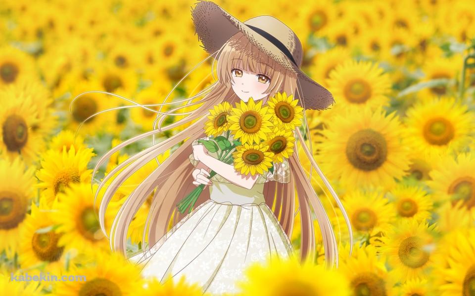 向日葵を抱える椎名真昼 / お隣の天使様にいつの間にか駄目人間にされていた件の壁紙(960px x 600px) 高画質 PC・デスクトップ用