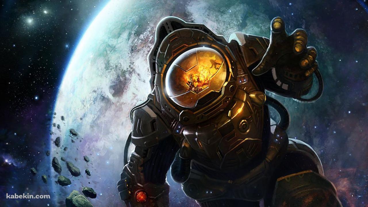 爆発する地球 / 脱出する宇宙飛行士の壁紙(1280px x 720px) 高画質 PC・デスクトップ用