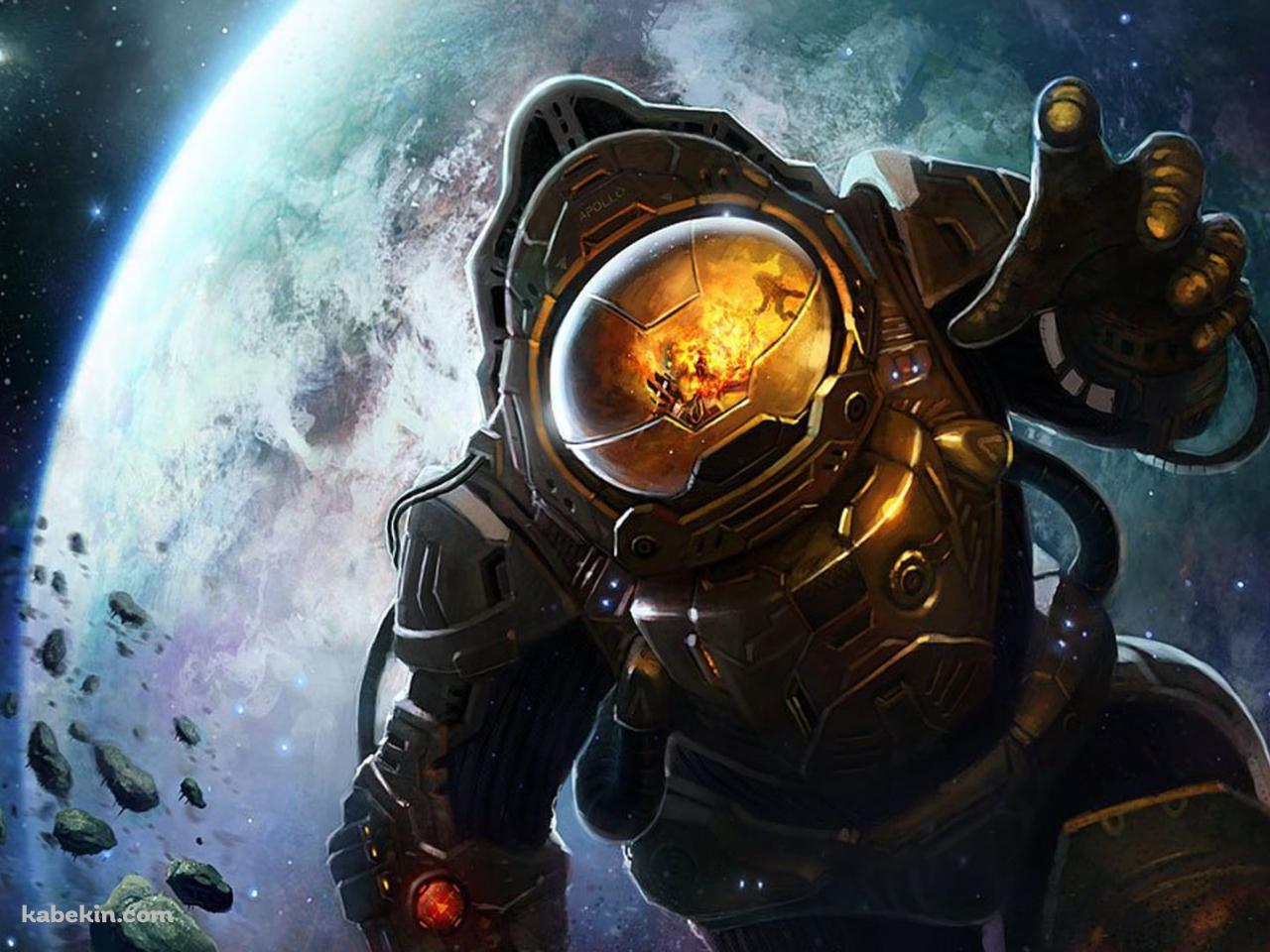 爆発する地球 / 脱出する宇宙飛行士の壁紙(1280px x 960px) 高画質 PC・デスクトップ用