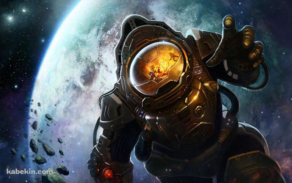 爆発する地球 / 脱出する宇宙飛行士の壁紙(960px x 600px) 高画質 PC・デスクトップ用