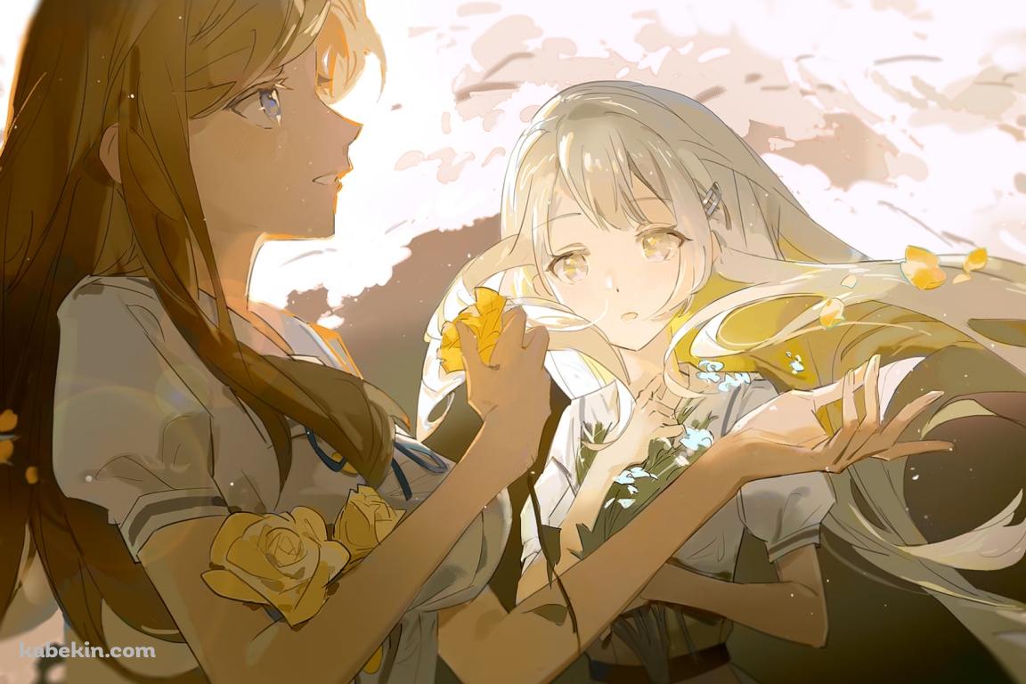 黄色い花と長崎そよと若葉睦 / バンドリ!の壁紙(1152px x 768px) 高画質 PC・デスクトップ用