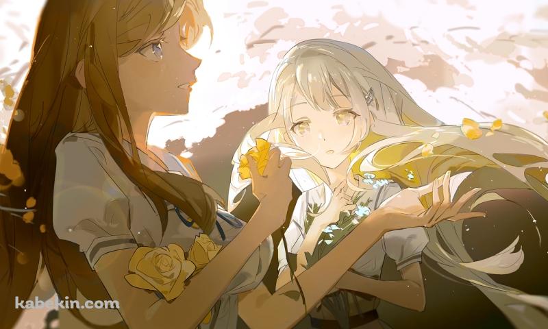 黄色い花と長崎そよと若葉睦 / バンドリ!の壁紙(800px x 480px) 高画質 PC・デスクトップ用
