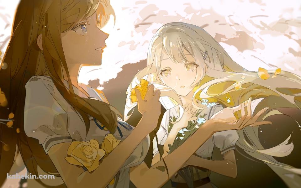 黄色い花と長崎そよと若葉睦 / バンドリ!の壁紙(960px x 600px) 高画質 PC・デスクトップ用