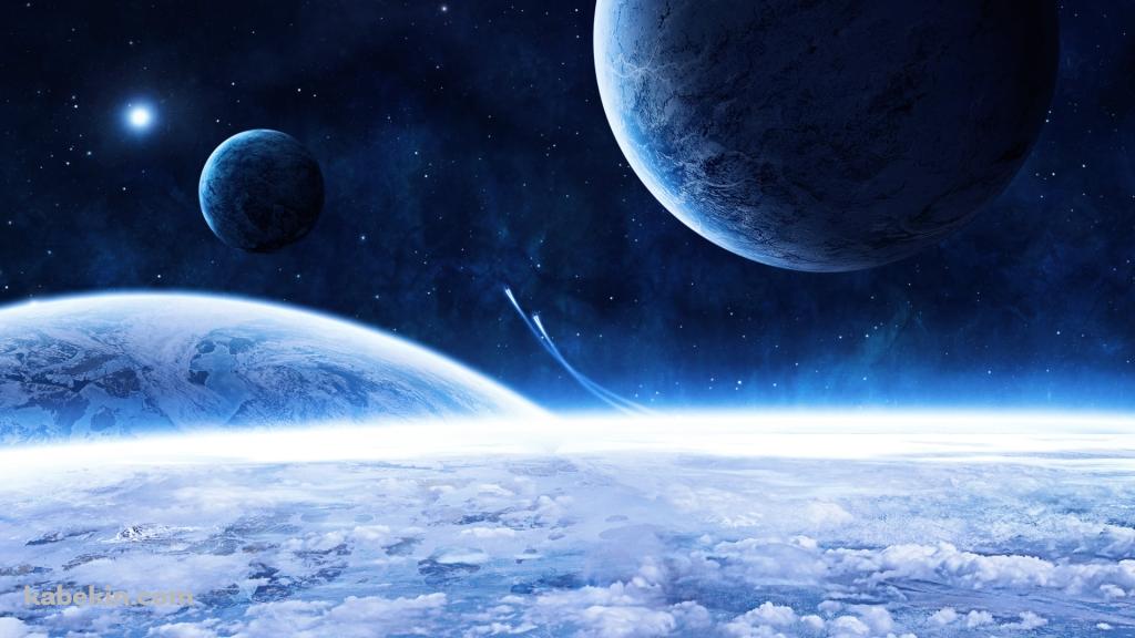 惑星から飛び立つ2つの宇宙船 / 大気圏の壁紙(1024px x 576px) 高画質 PC・デスクトップ用