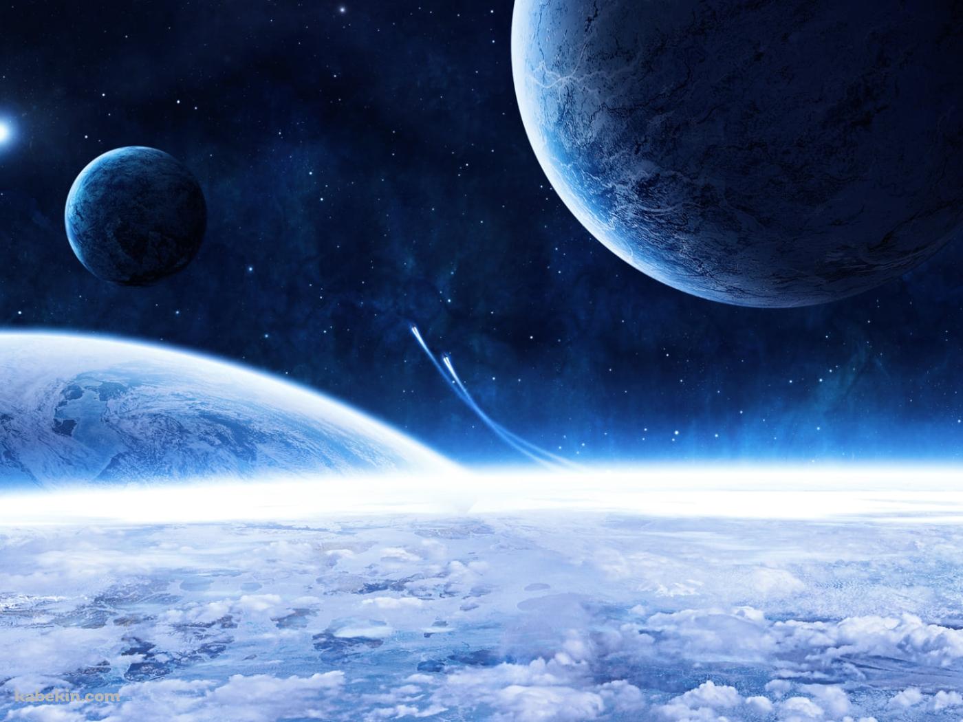 惑星から飛び立つ2つの宇宙船 / 大気圏(1400x1050px)のデスクトップPC
