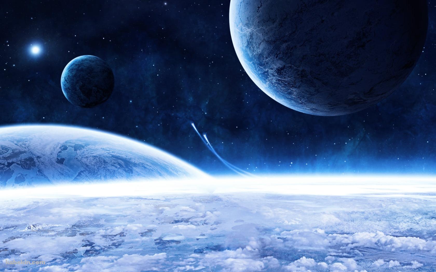 惑星から飛び立つ2つの宇宙船 / 大気圏の壁紙(1680px x 1050px) 高画質 PC・デスクトップ用
