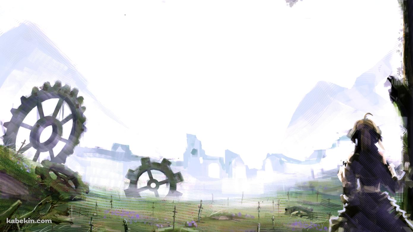 木に手をあてて戦場跡を見るセイバー / アルトリア・ペンドラゴン / Fateの壁紙(1391px x 783px) 高画質 PC・デスクトップ用