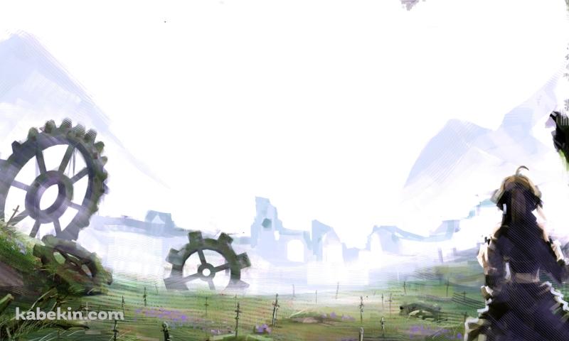 木に手をあてて戦場跡を見るセイバー / アルトリア・ペンドラゴン / Fateの壁紙(800px x 480px) 高画質 PC・デスクトップ用
