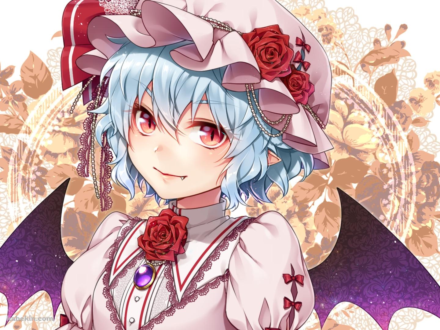 こちらに微笑むレミリア・スカーレット / 上半身 / 東方の壁紙(1440px x 1080px) 高画質 PC・デスクトップ用