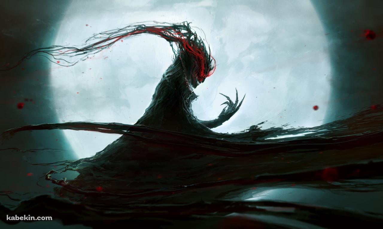 満月と黒い悪魔の壁紙(1280px x 768px) 高画質 PC・デスクトップ用